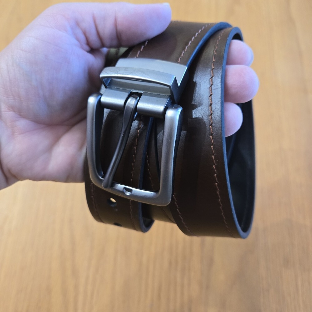 Fossil Mens Reversible Leather Belt Brown Black Twist Buckle Sz 42